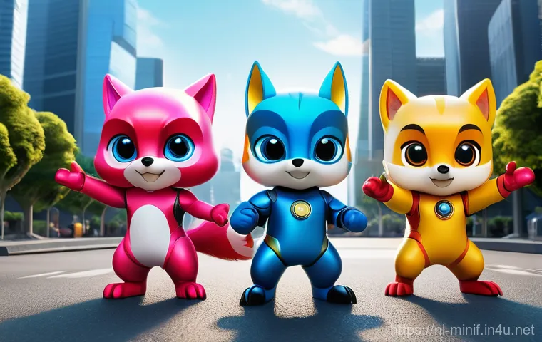 미니특공대 스토리의 감동 포인트 - **"The Unbreakable Bond of Mini Force Friendship"**:
    A vibrant, dynamic illustration of the four...